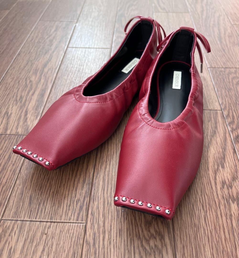 CHEMBUR チェンバー スクエアトゥ スタッズ バレエシューズ 36.5