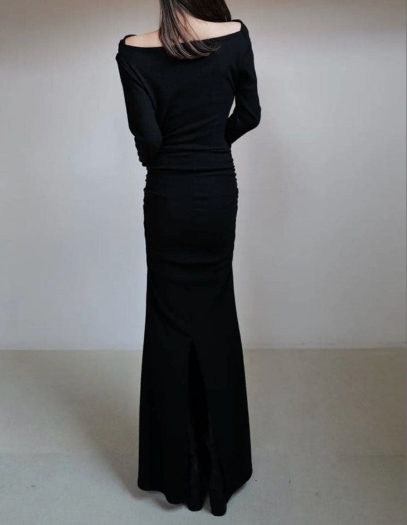 maison celon/shirring drape dress black - メルカリ
