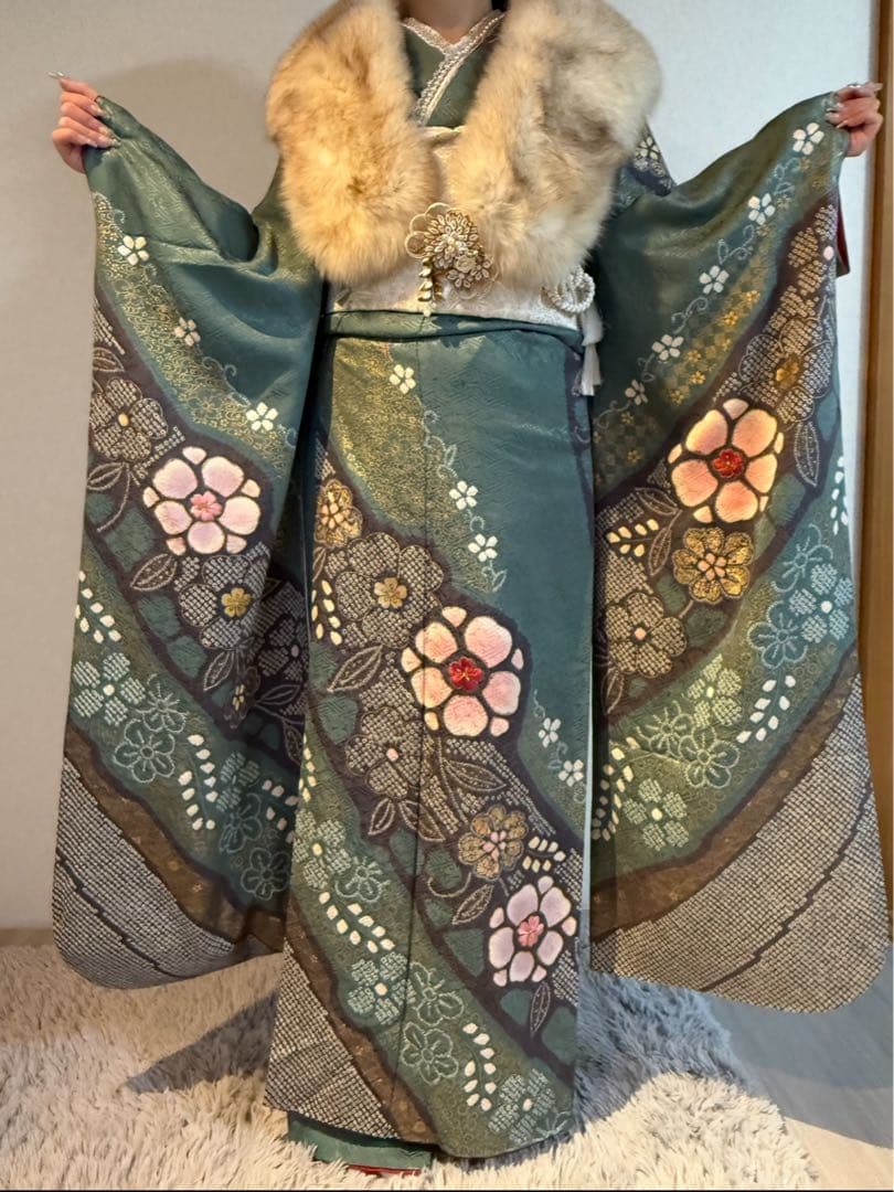 Lemon様専用】振袖フルセット 鶯色(緑系) 極上絞り 成人式 - メルカリ