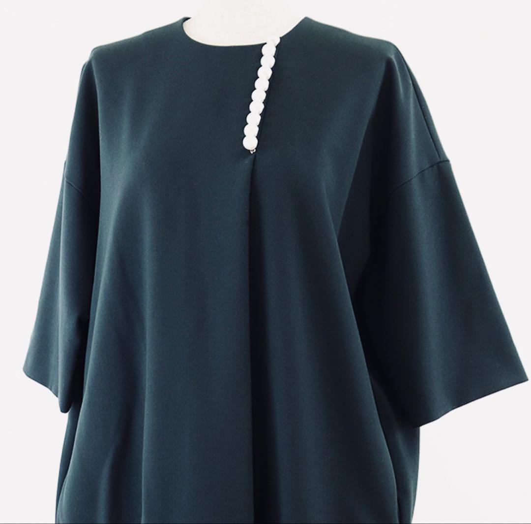 新品タグ付 YOKO CHAN ヨーコチャン パールサックドレス ネイビー 36