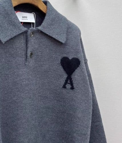 新品 AMI PARIS グレー ニットポロシャツ ハート刺繍 Mサイズ - メルカリ