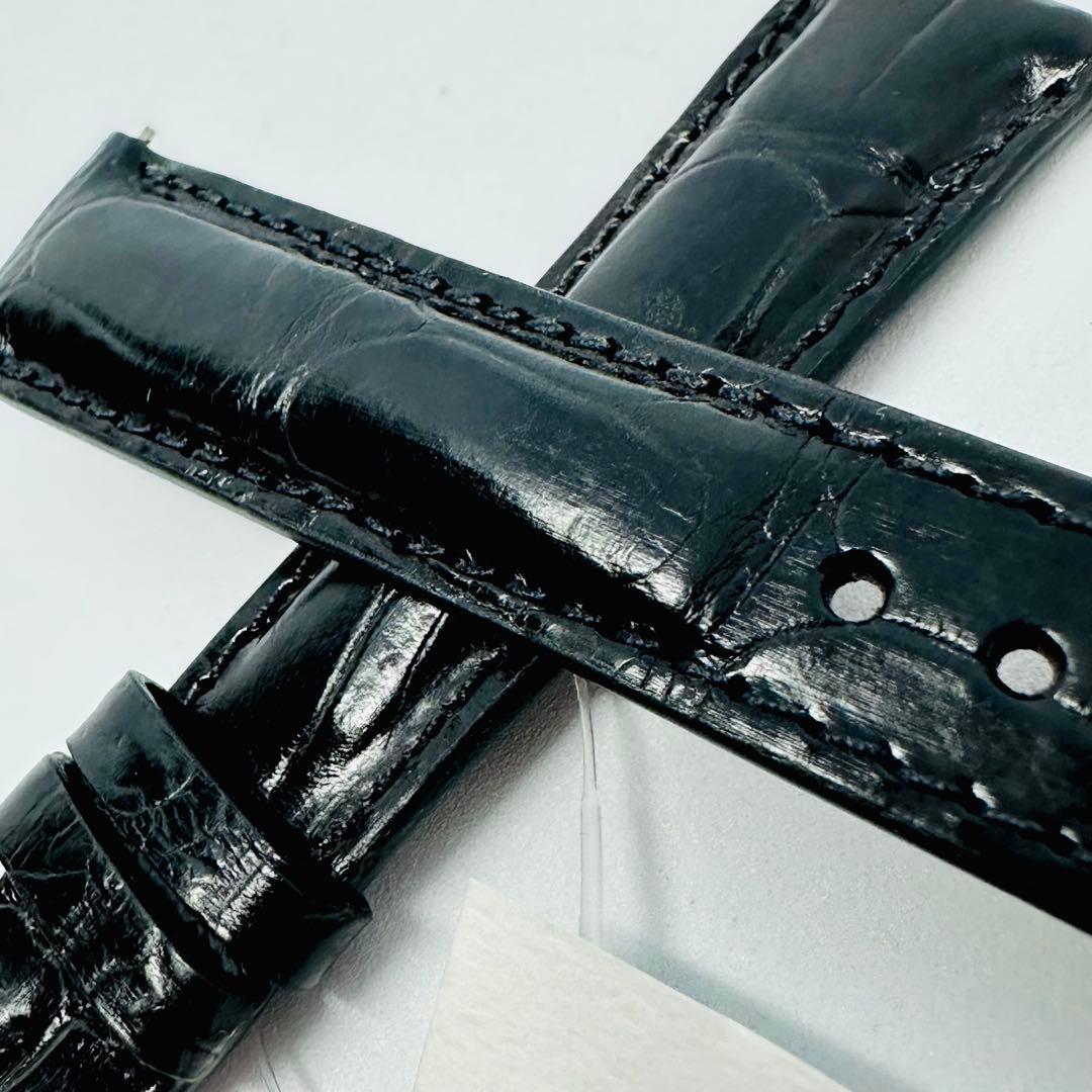 1055#18mm-16mmブラック☆本物クロコダイルレザーベルト☆スイス製