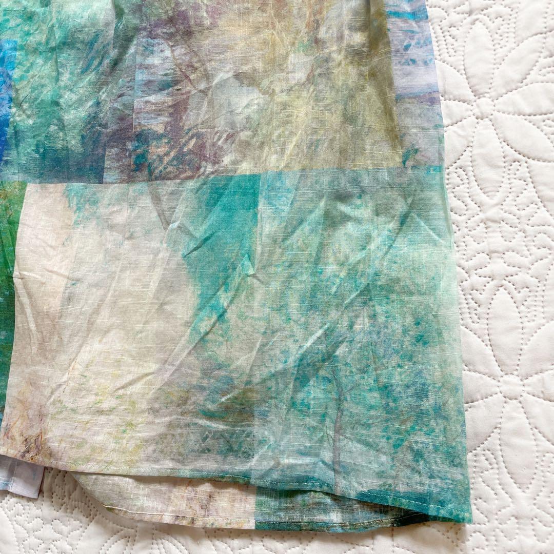 現行 レリアン ブラウス 11号 シアー素材 バンドカラー パッチワーク風