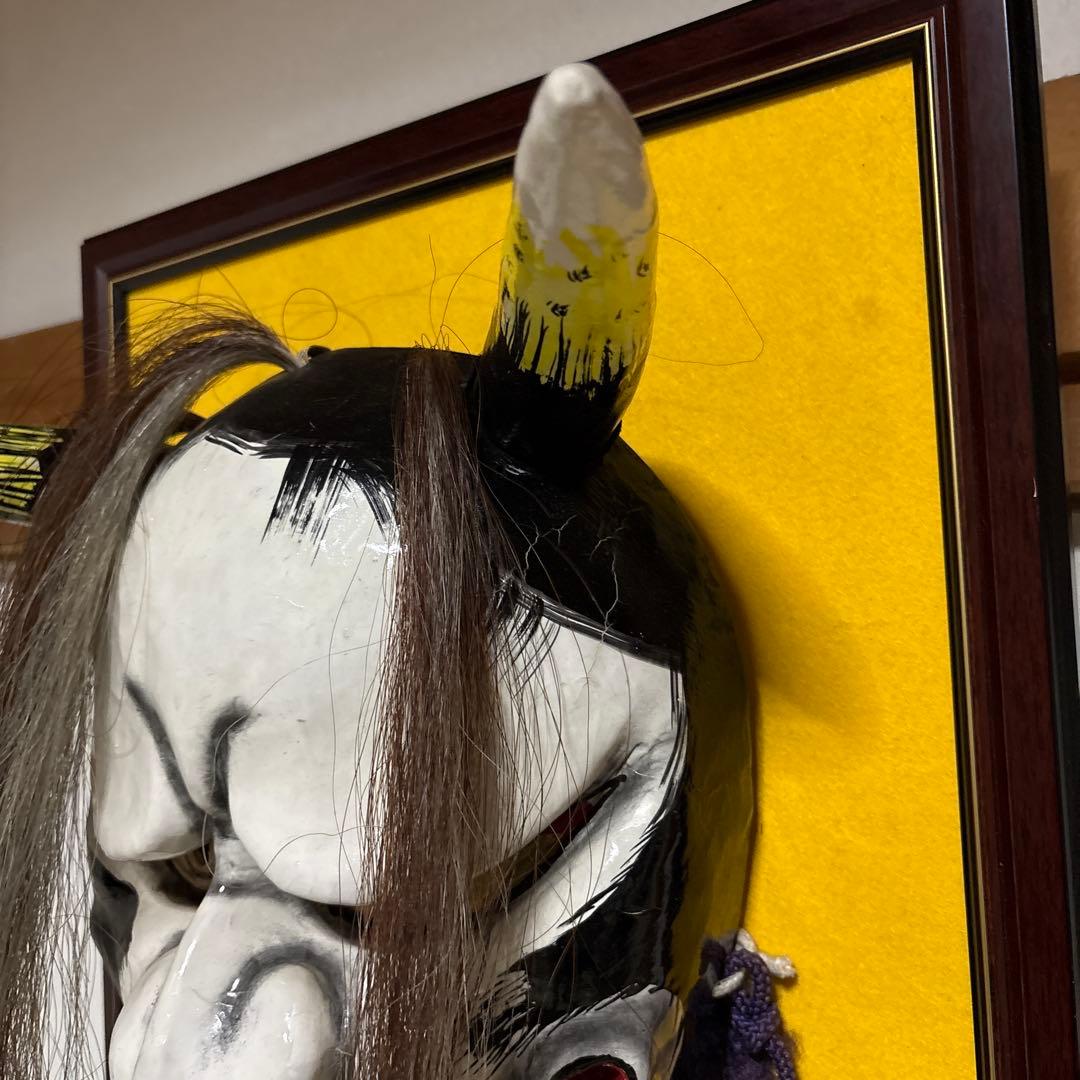 石見神楽面 般若 大 鬼 男 お面 能面 壁掛け 般若 角 置物 レトロ 工芸