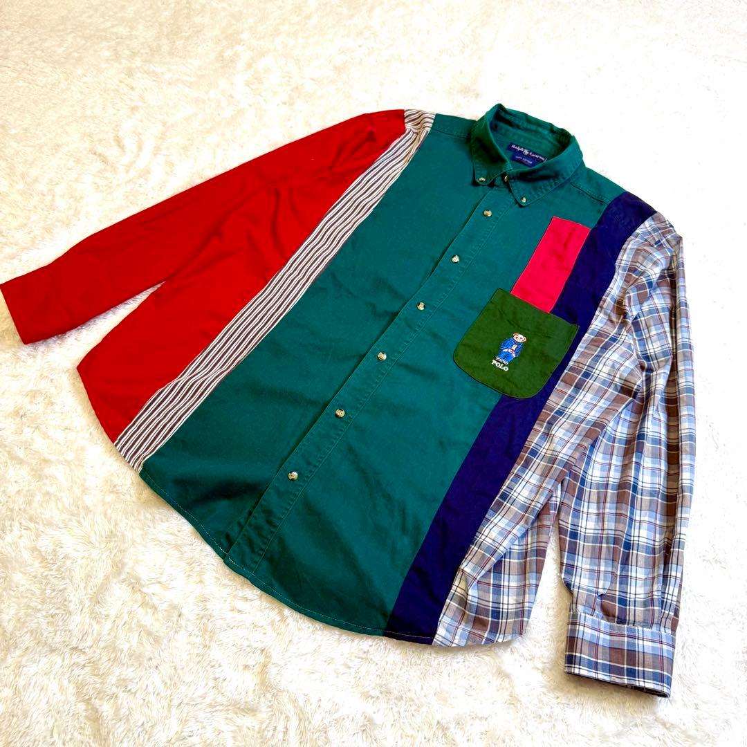 【希少】Ralph Lauren ポロベア刺繍 マルチカラー パッチワーク XL POLO RALPH LAUREN（ポロ・ラルフローレン） ポロ ラルフ・ローレン