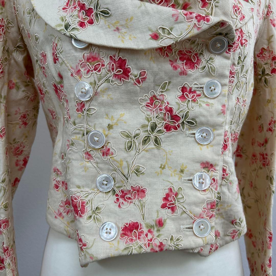 RALPH LAUREN 花柄 刺繍 ショールカラー ダブルブレスト ジャケット