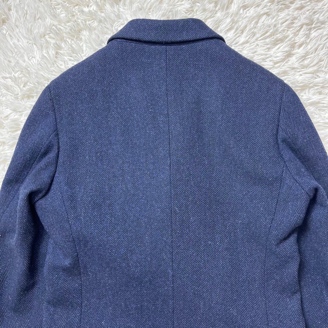 美品 スーツセレクト ダブルチェスターコート ヘリンボーン ネイビー S