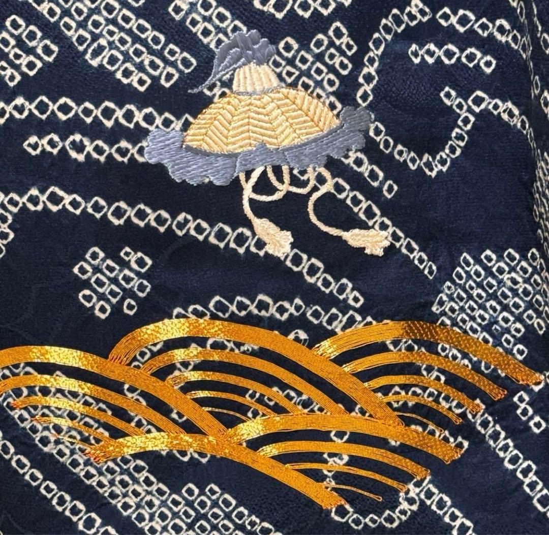 《手刺繍　手縫い　絞り》高級お宮参り着 男の子「宝船」模様（しつけ付）