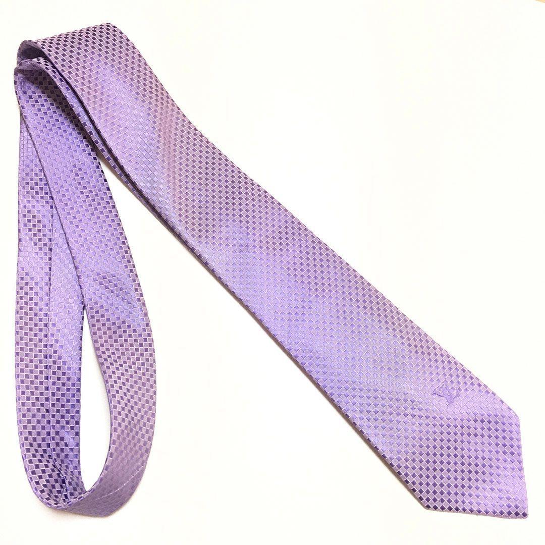 未使用級 ルイヴィトン Louis Vuitton ネクタイ パープル ダミエ