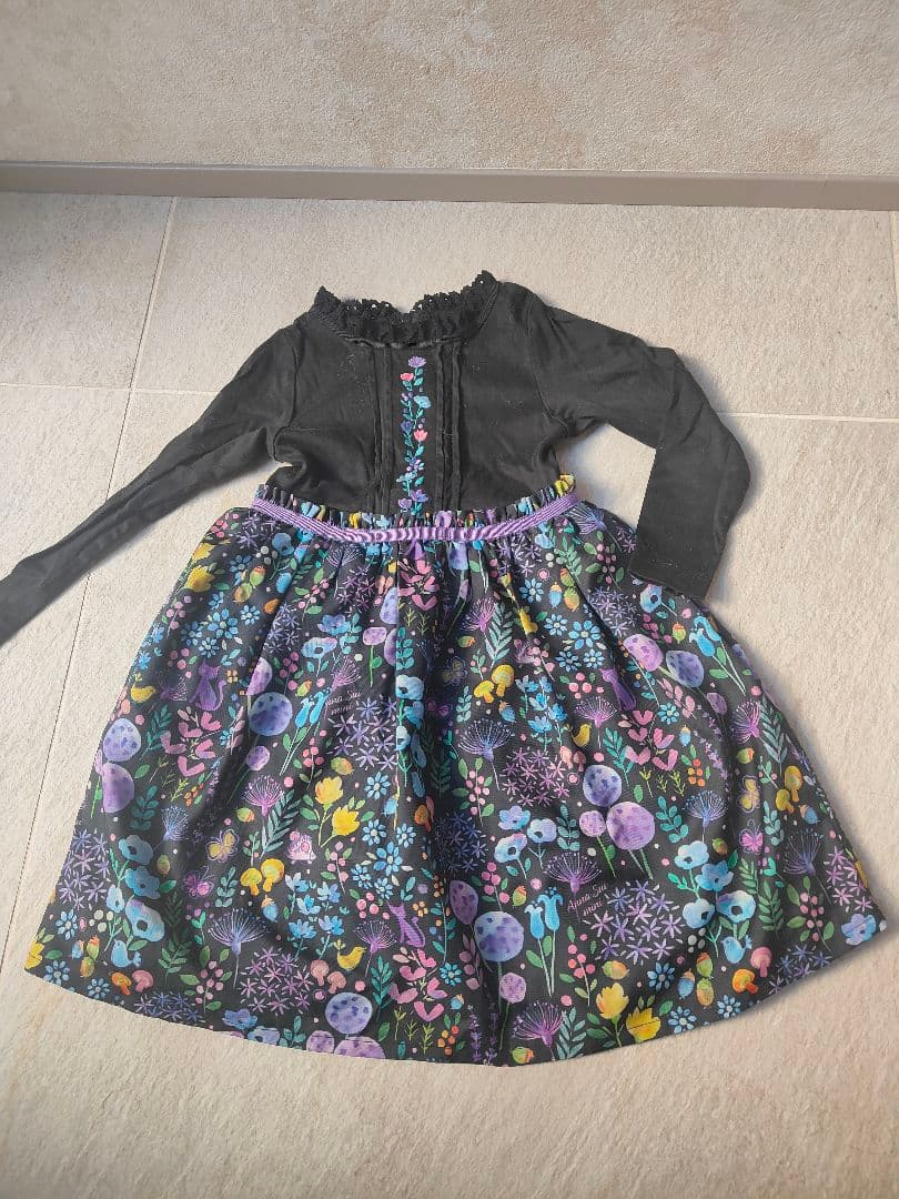 アナスイミニ ANNA SUI mini 花柄スカート付き長袖ワンピース 90