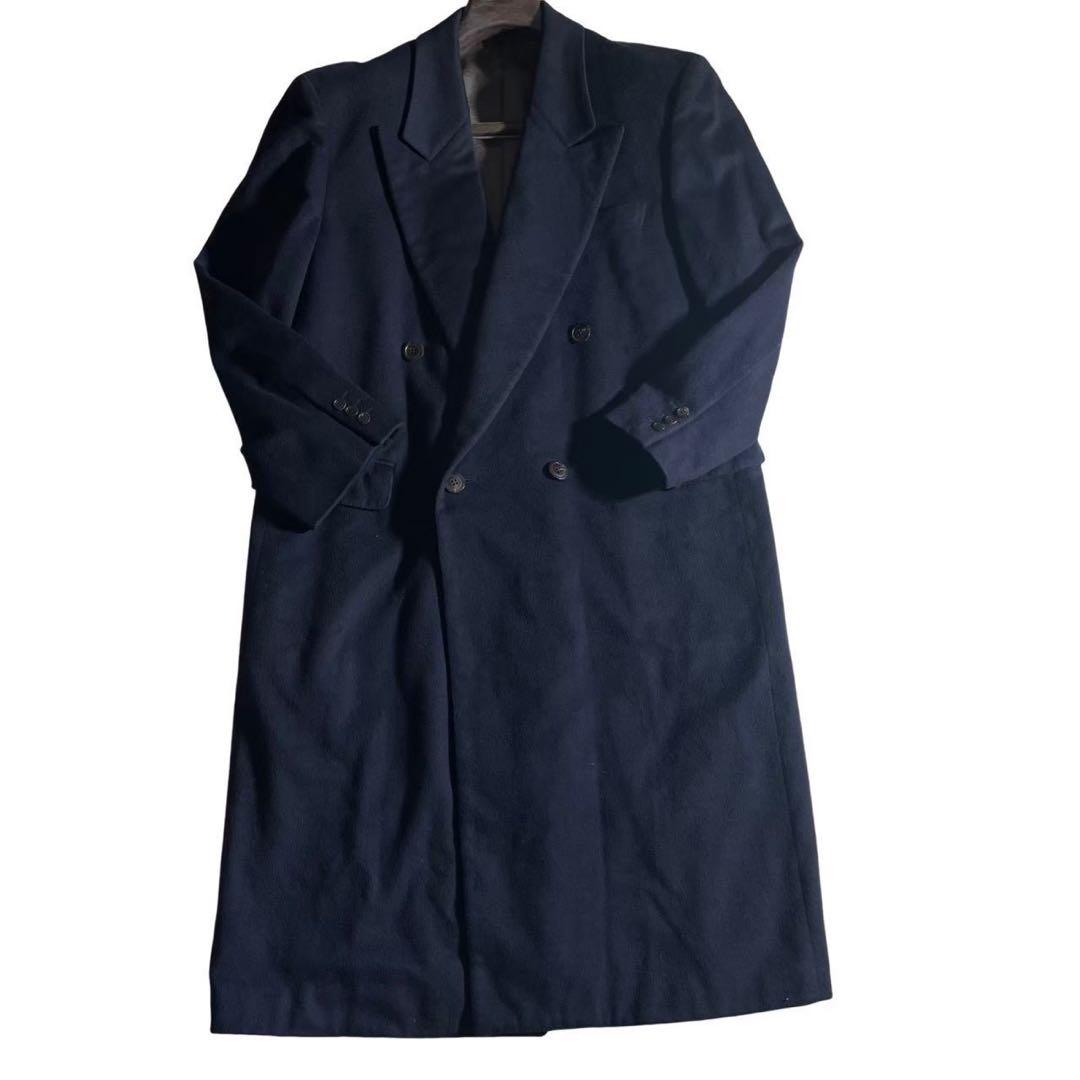 最高級100%カシミヤ】ランバンスタジオ ダブル ロングコート ネイビー