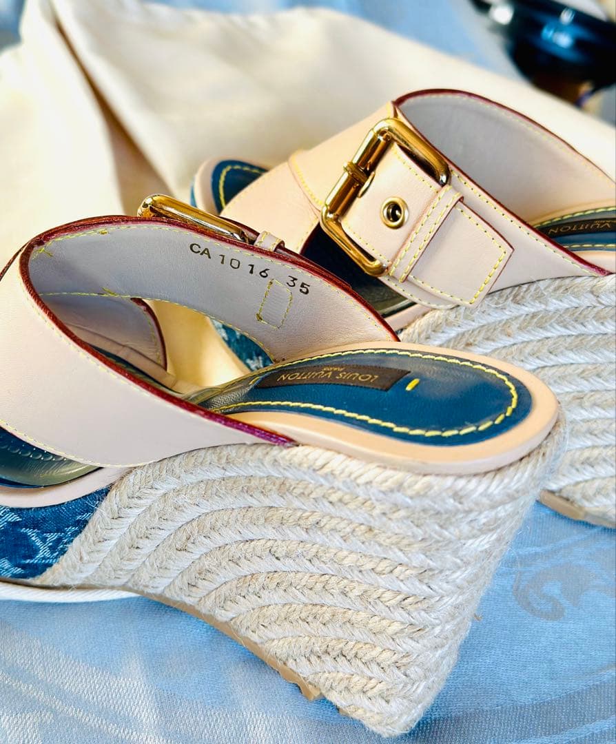 《正規品》ルイヴィトン ウエッジサンダル デニム　モノグラム 35 本物