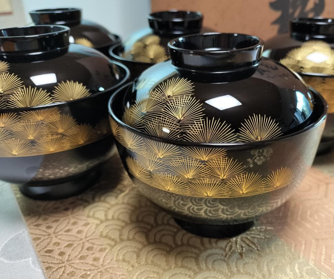 輪島塗 寿松 沈金 5客 蓋付き お吸物椀 共箱 懐石膳 茶道具 - メルカリ