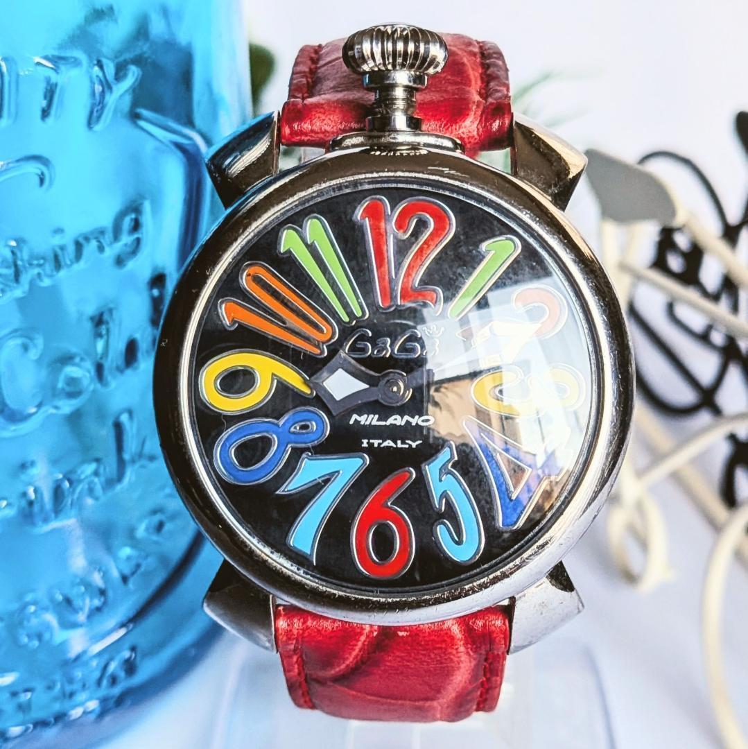 良品 ガガミラノ レディース腕時計マニュアーレ40 ピンクベルト個性派