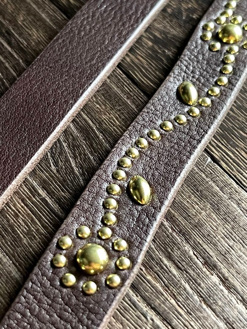 専用品 スタッズナローロングベルト真鍮フラワー オイルシボ ブラウン