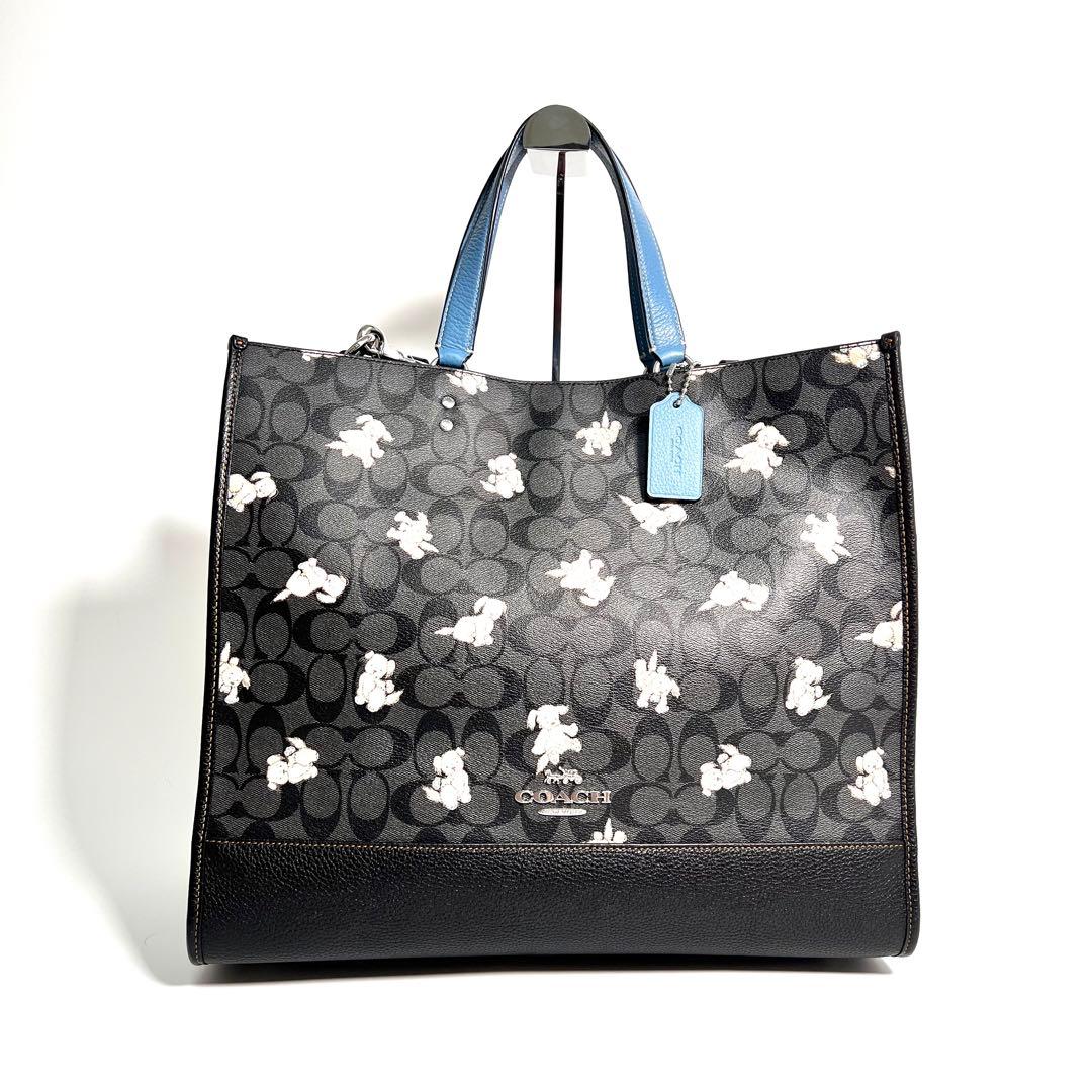 新品 コーチ トートバッグ 犬柄 シグネチャー ショルダー ブラック