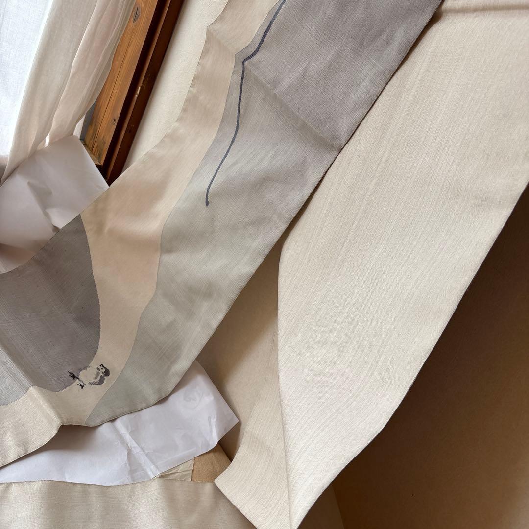 可愛いすずめ絵 織物のアート 紬袋帯 作家物