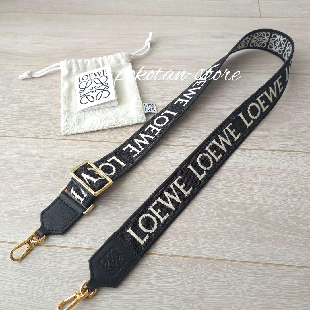 極美品【ロエベ】アナグラム ストラップ ジャカード&カーフ ブラック