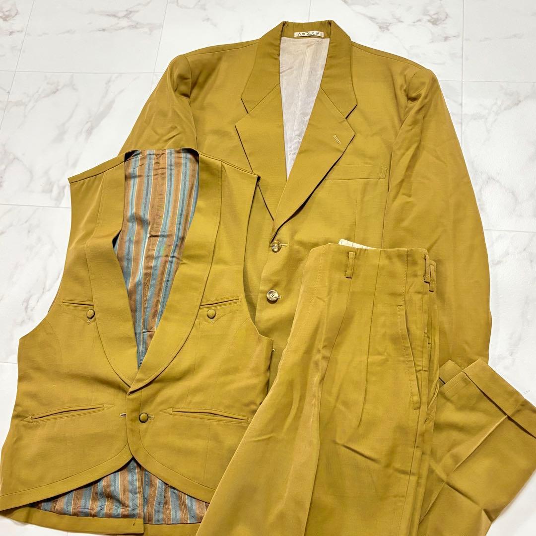 80s 小林由紀雄期 ムッシュニコル 3ピース スーツ 上下 ヴィンテージ ムッシュニコル セットアップ 小林由紀夫 チェック カジュアルスーツ