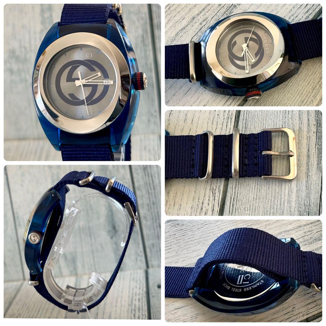 電池交換済】GUCCI グッチ 腕時計 137.1 SYNC ブルー シンク
