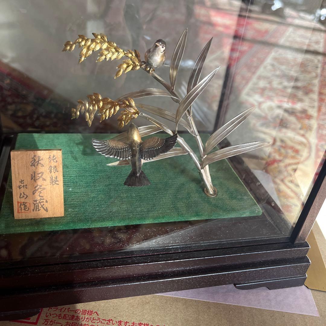純銀製　稲穂　すずめ2羽