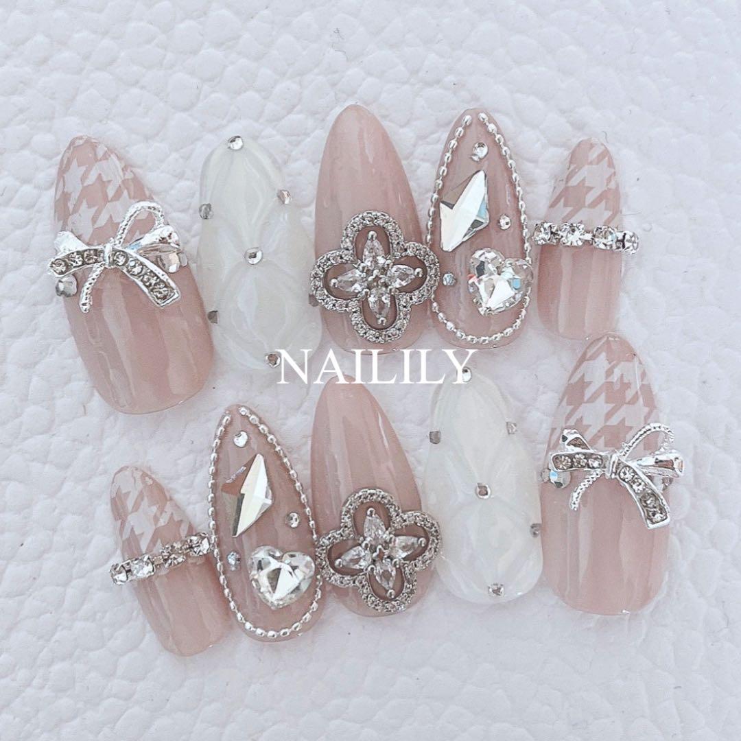 ネイルチップ チェック リボン ワンホン ガーリー 韓国 量産型 - メルカリ