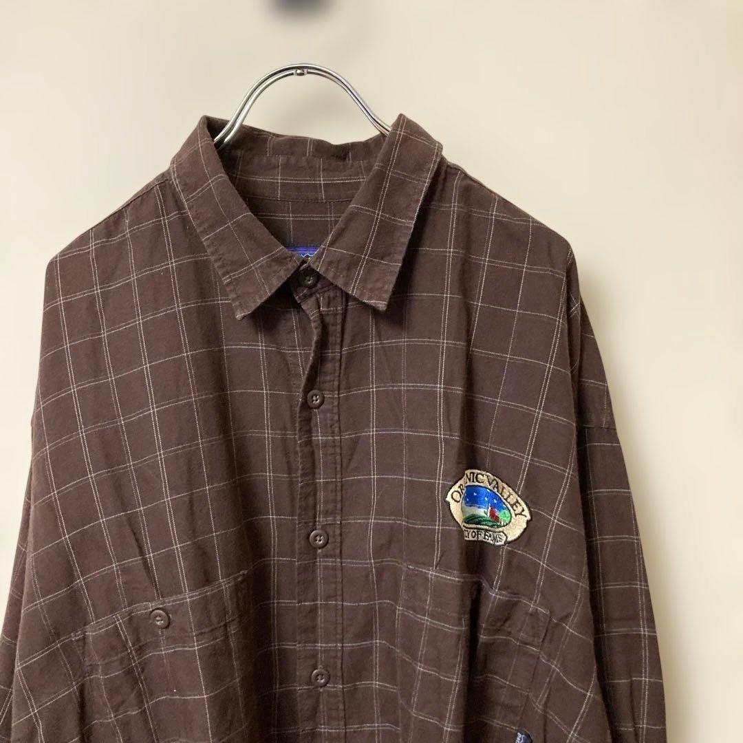 90s00sポルトガル製パタゴニア フランネルシャツ XLブラウン/格子柄