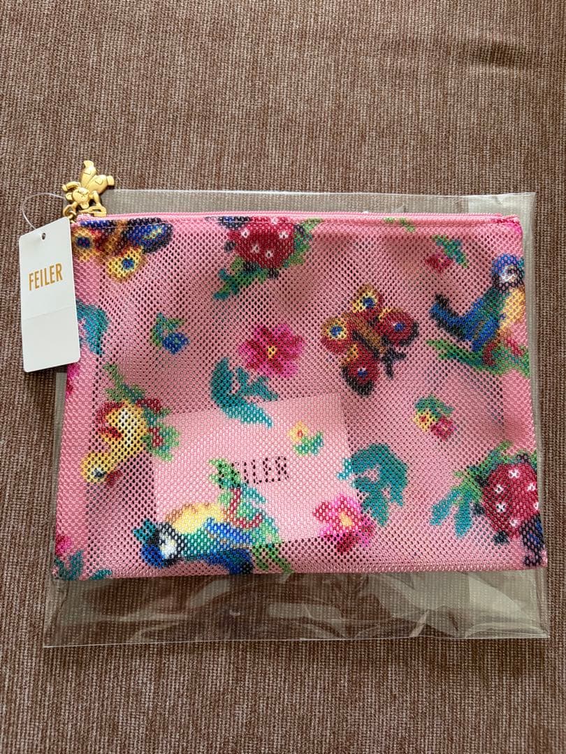 FEILER ハイジ メッシュポーチ フェイラー 花鳥虫柄ピンク - メルカリ