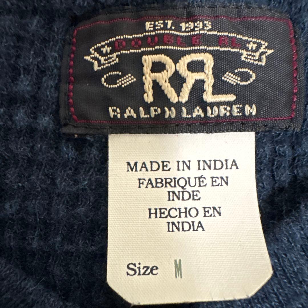 RRL ガーメントダイド ワッフルニット 長袖 ヘンリーネック ネイビー M