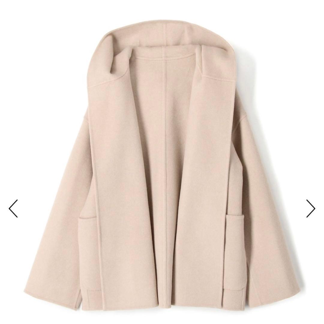 ギャルリーヴィ　ウールダブルフェイスフーデッドショートコート　ウールリバーコート GALERIE VIE ギャルリーヴィー グレー×アイボリー ウール ダブル