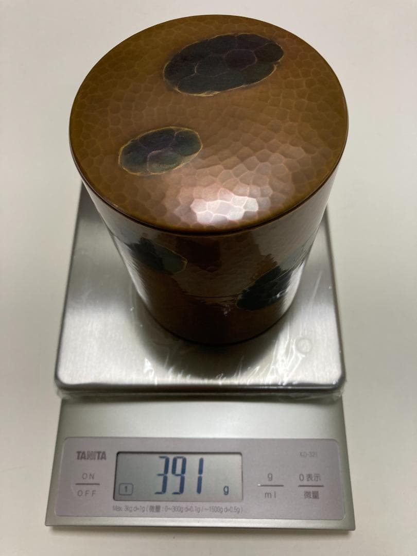 2024 玉川堂（無形文化財） 鎚目紋茶筒「亀甲文」 鎚起銅器 煎茶道具