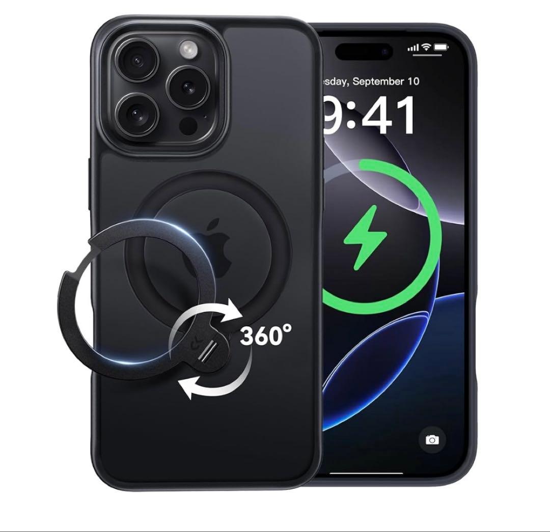 CASEKOO iPhone 16 Pro ケース 耐衝撃 ブラック 半透明 Pro