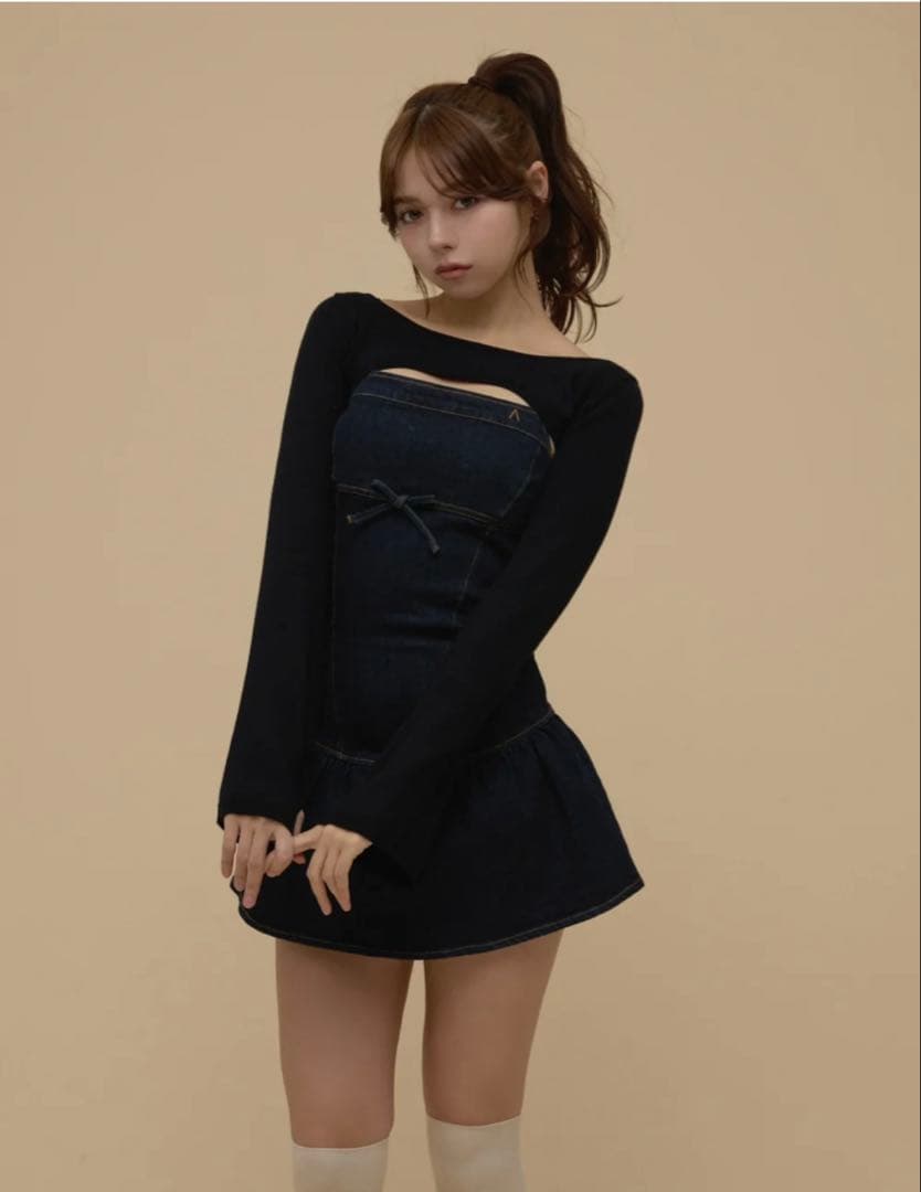 andmary Bonnie denim mini dress navyblue - メルカリ
