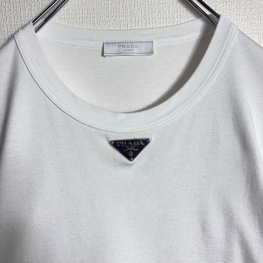 PRADA プラダ Tシャツ 三角プレートロゴ コットン 白 L - メルカリ