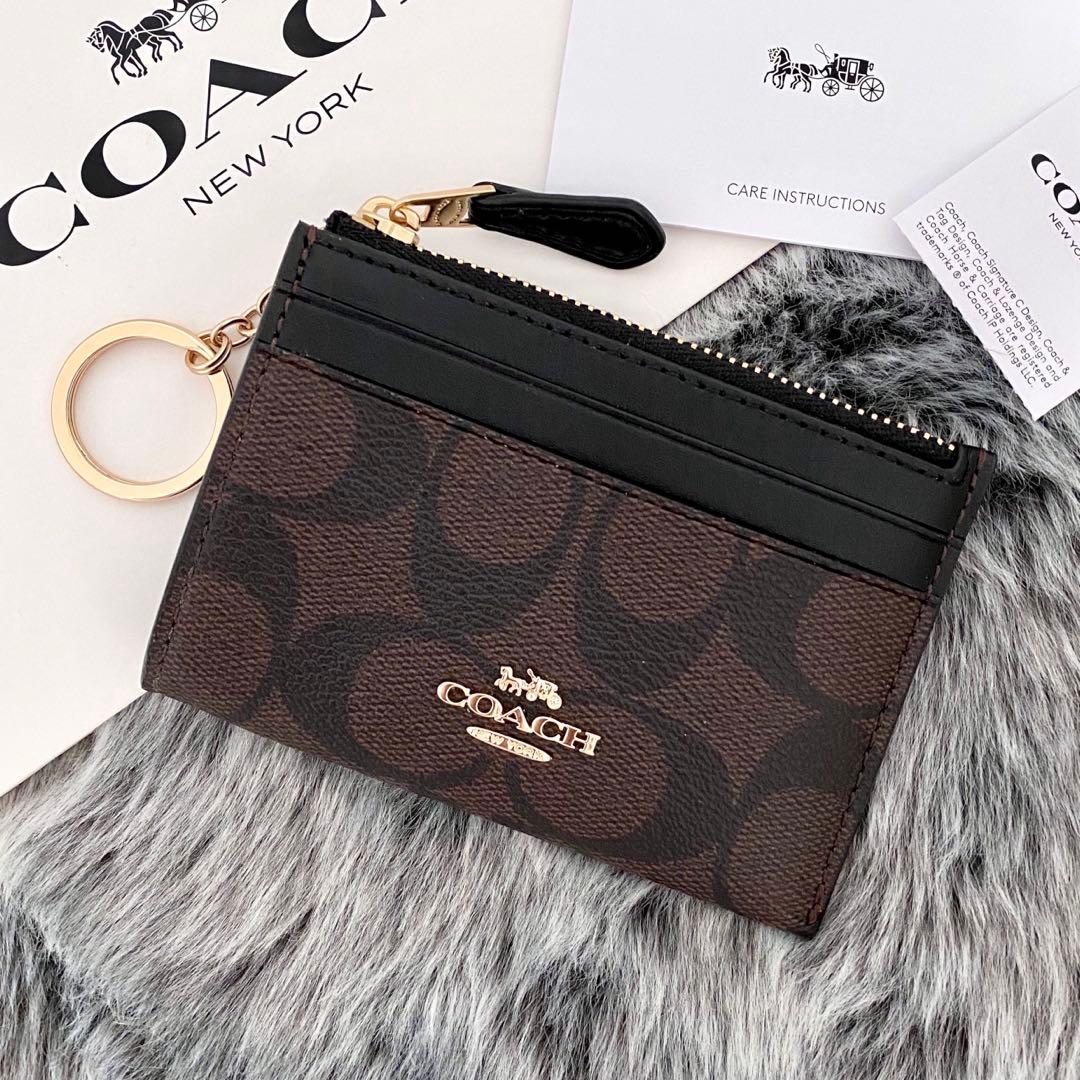 新品☆COACH (コーチ) ケース　メンズ　ブラウン シグネチャー COACH（コーチ） シグネチャー キーリング付き パスケース コイン