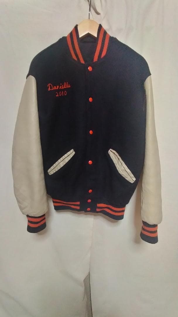 ビンテージ90年代DELONG両面刺繍チェーンステッチウール袖革スタジャン