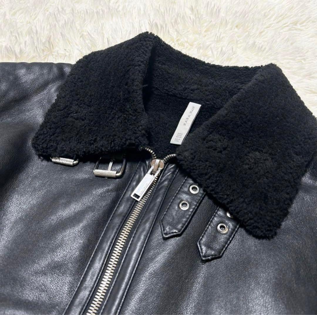 希少 XLサイズ ZARA ザラ フェイクムートン ボアジャケット ブラック