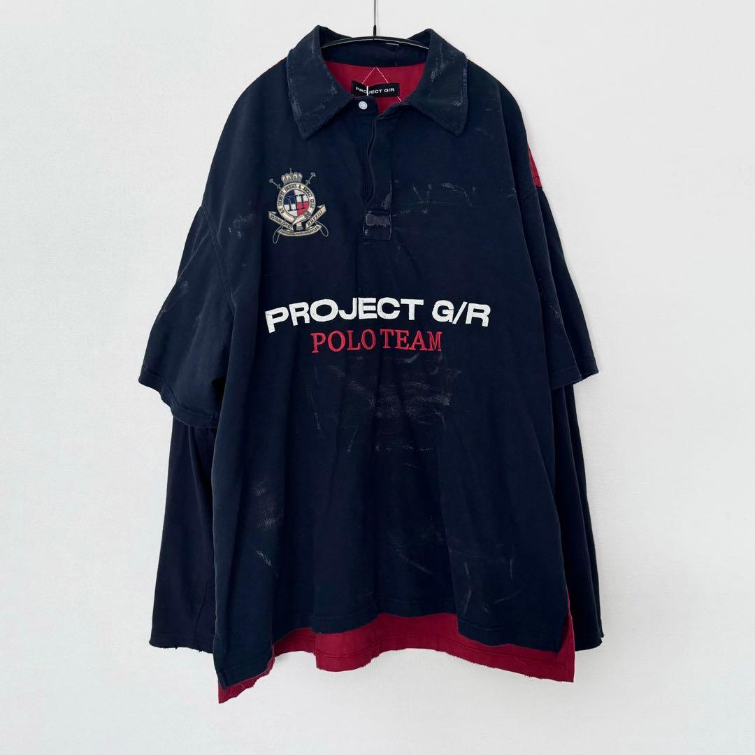 project gr polo parody shirts navy - メルカリ