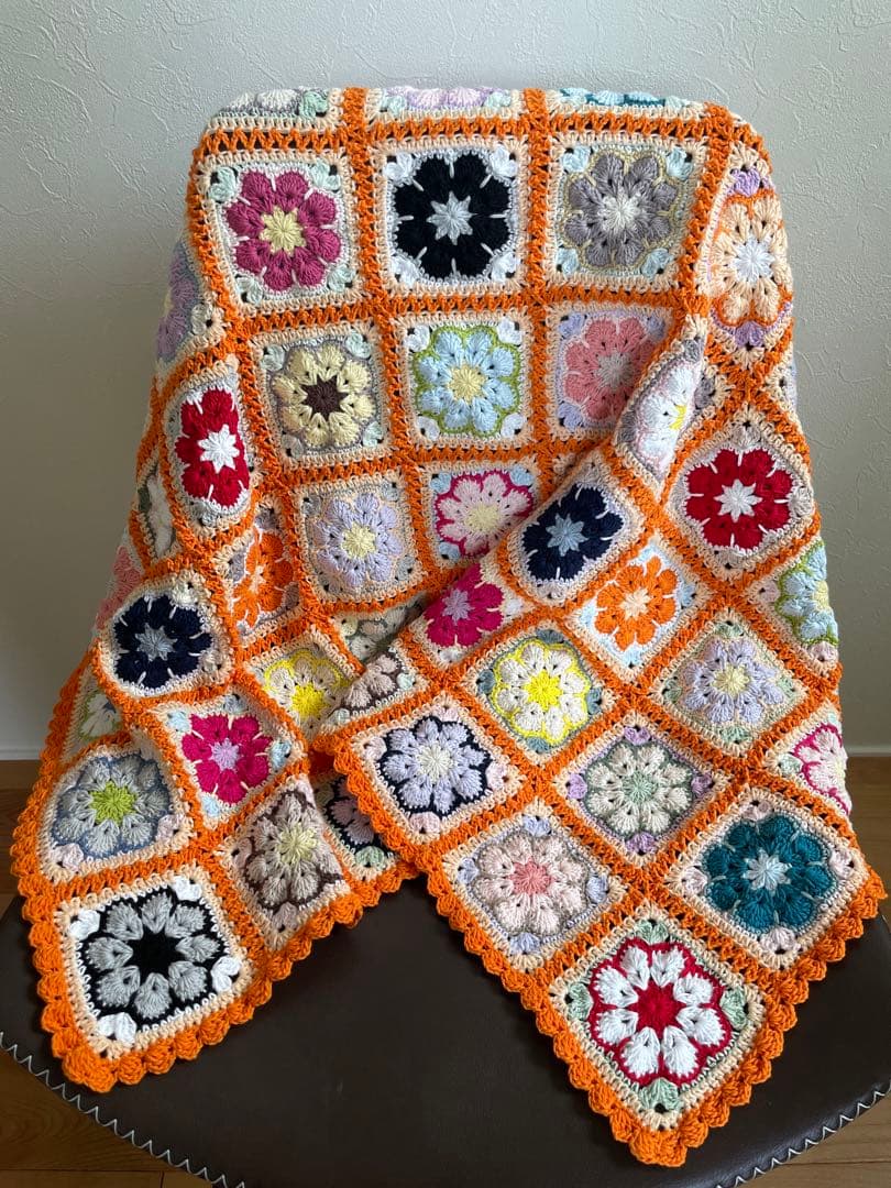 アフリカンフラワーモチーフ編み マルチカバー ブランケット 膝掛け