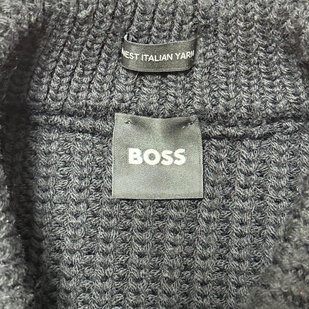 美品】HUGO BOSS リブニット イタリア製糸 ダークネイビー Lサイズ
