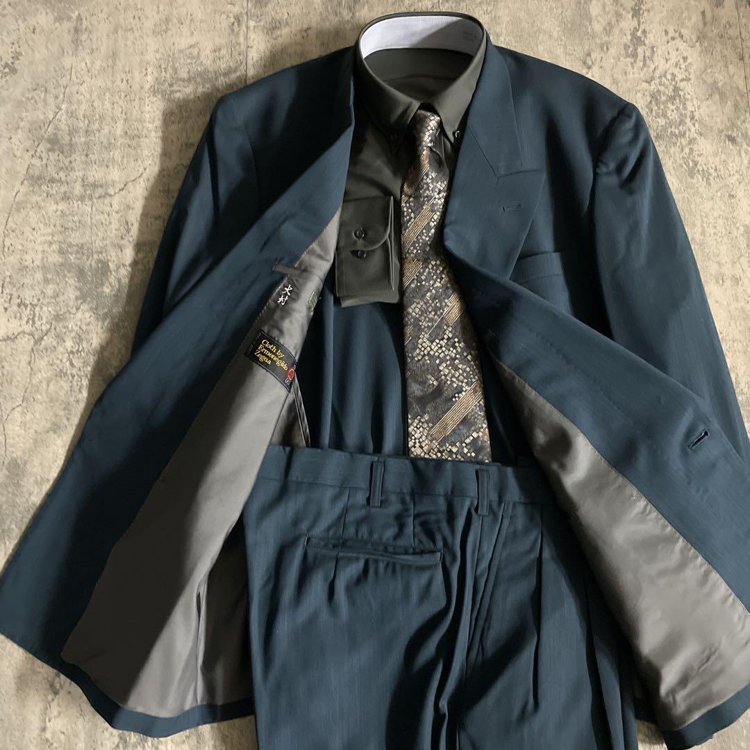 希少 クラシックティール ダブルブレストスーツ × TIFFANY ネクタイ