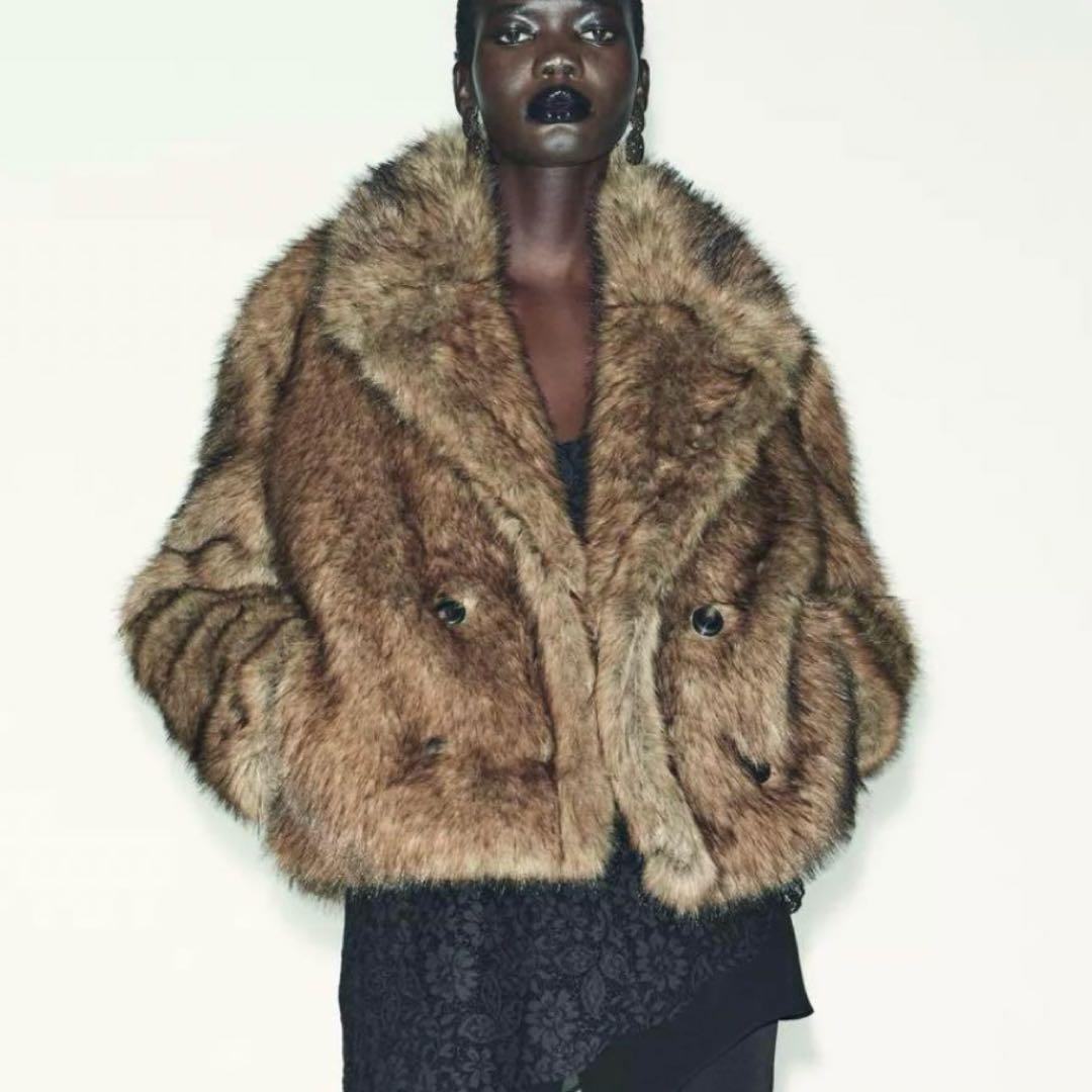 新品未使用 ZARA ザラ ショートフェイクファーコート XS ブラウン