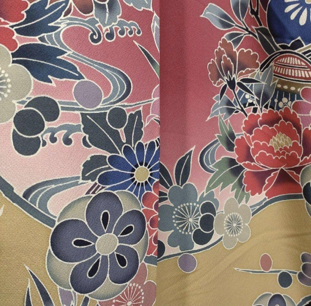 着物 振袖フルセット 京紅型 型染め 宮崎紅型 落款有 成人式 卒業式 赤