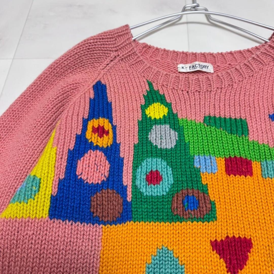 K-FACTORY 数字 図形デザイン ニットセーター ピンク ケイファクトリー