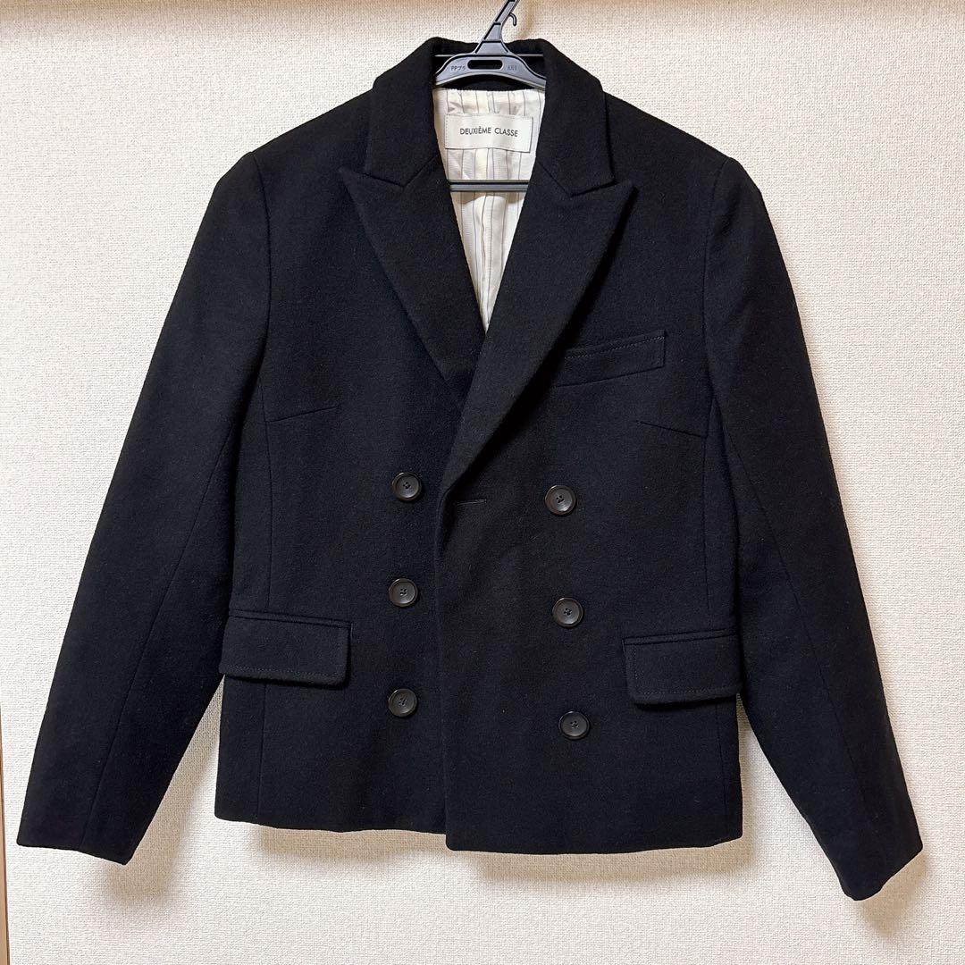 ドゥーズィエムクラス 黒ダブルテーラードジャケット38 ウール100