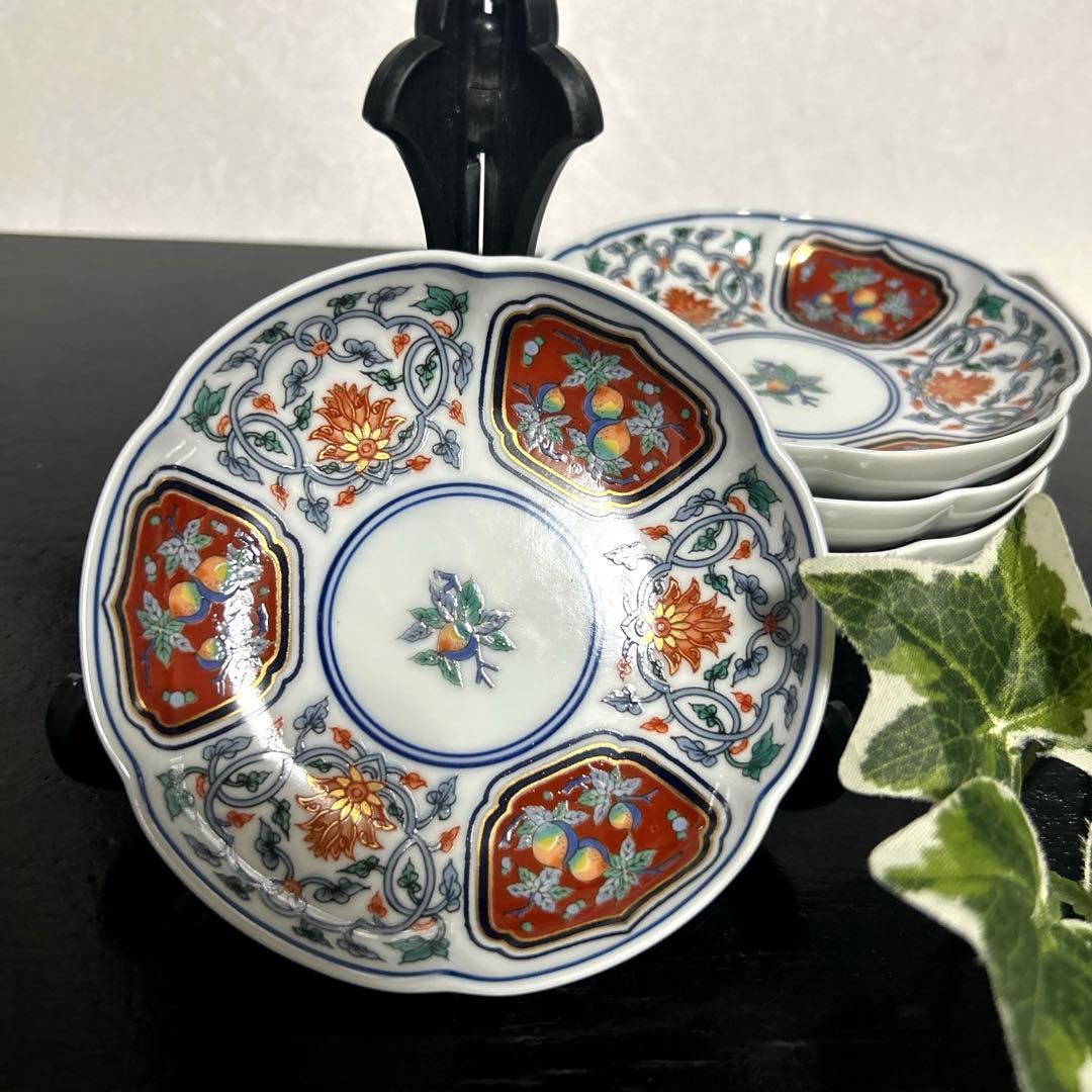 新品 有田焼 賞美堂 其泉窯 染錦草花果実紋 銘々皿 5枚 小皿5枚 縁起物