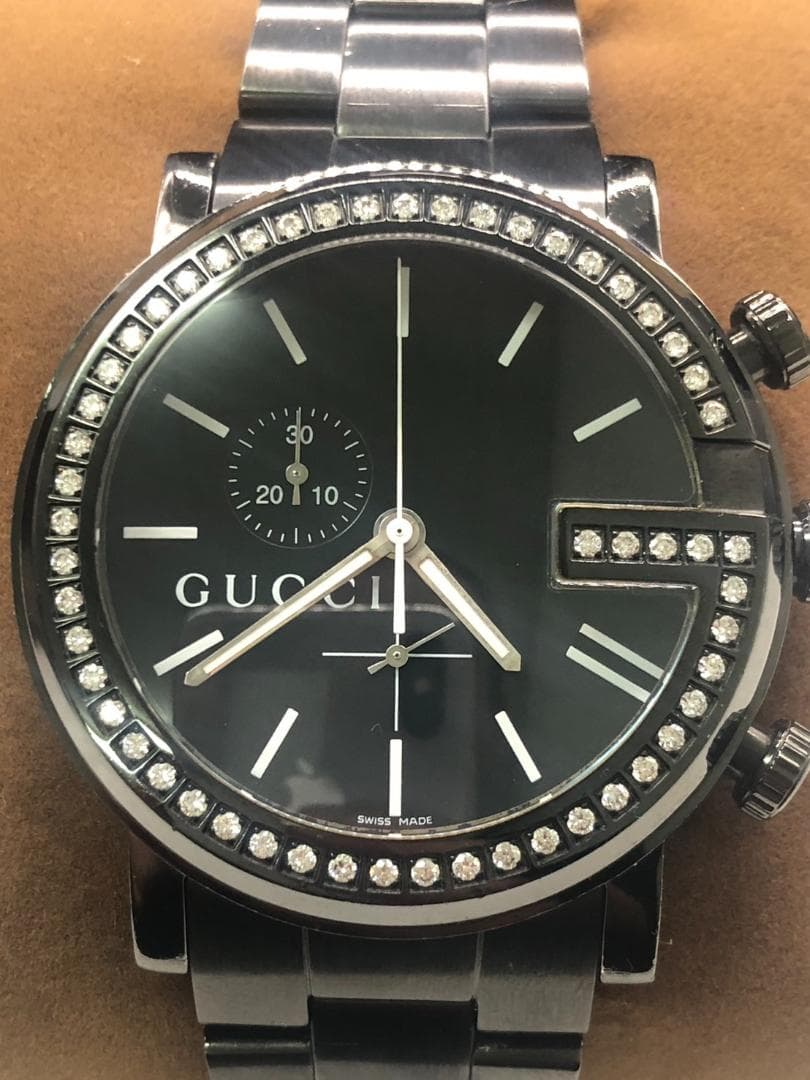 動作OK GUCCI 101M Gラウンド ダイヤベゼル クロノグラフ 腕時計