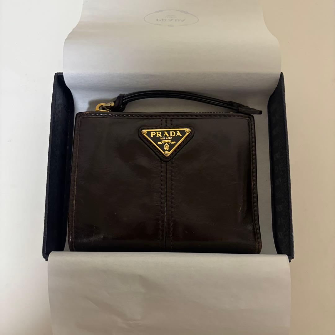 正規品］PRADA ソフトルックスレザー 財布トライアングル ロゴ - メルカリ