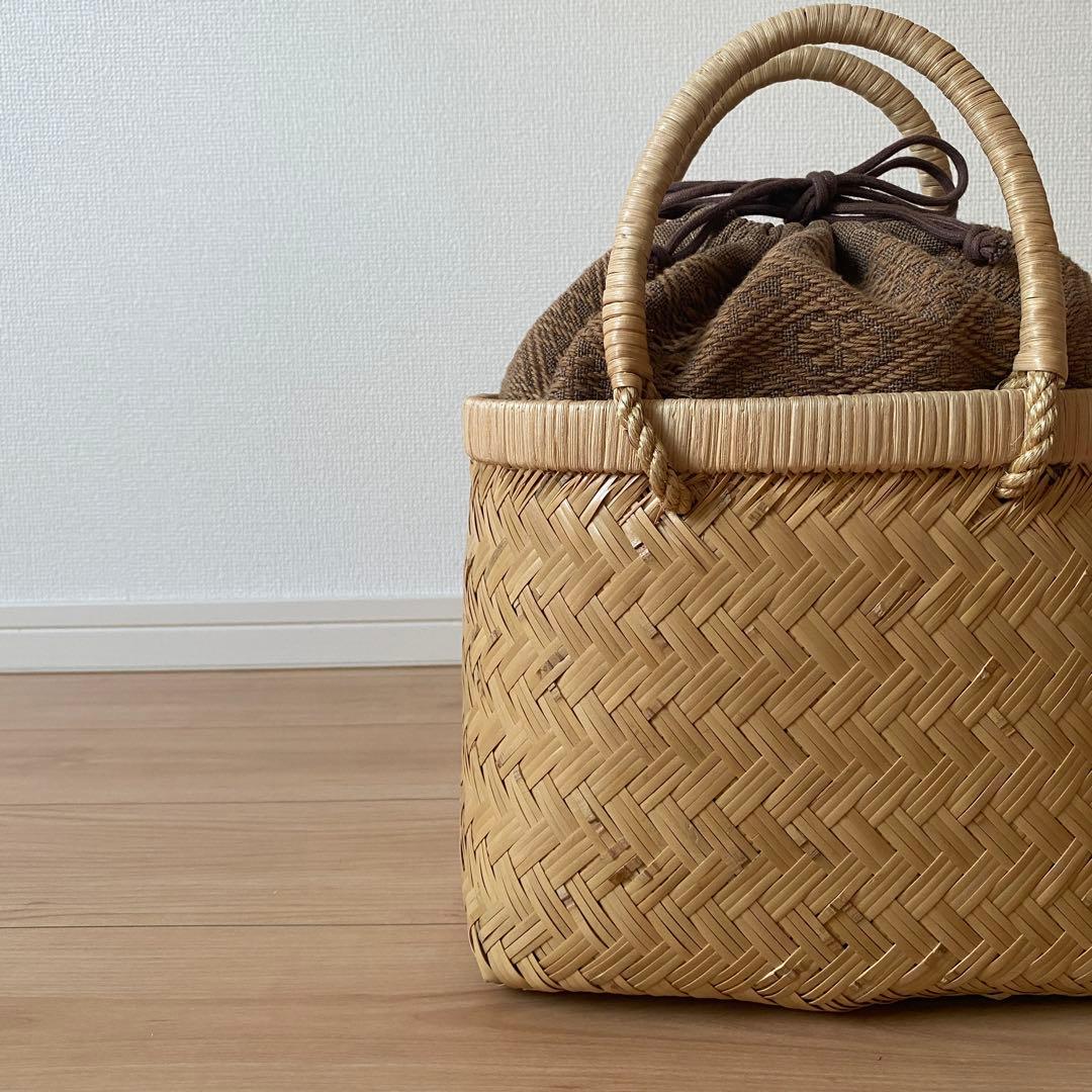 竹細工　手提げ籠　刺子の内布つき 竹手提げかごバッグ | 虎斑竹専門店 竹虎