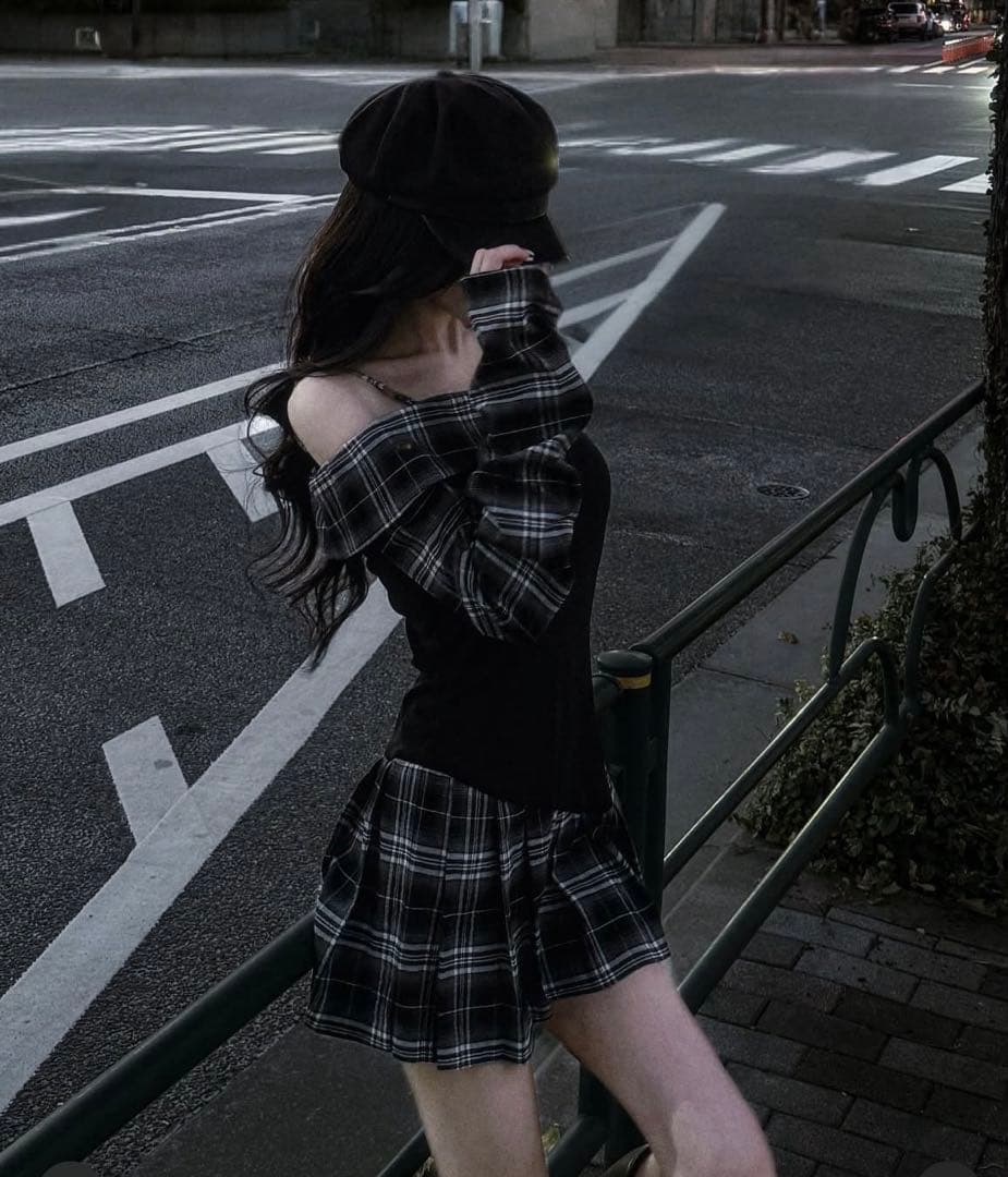 BELEAR MIMI ベリアミミ チェックシャツミニワンピース ブラック